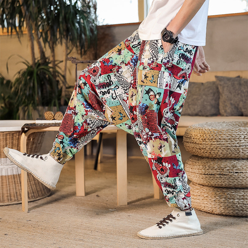 Casual Harem Pants for men with colorful artistic pattern and elastic waist Lune London