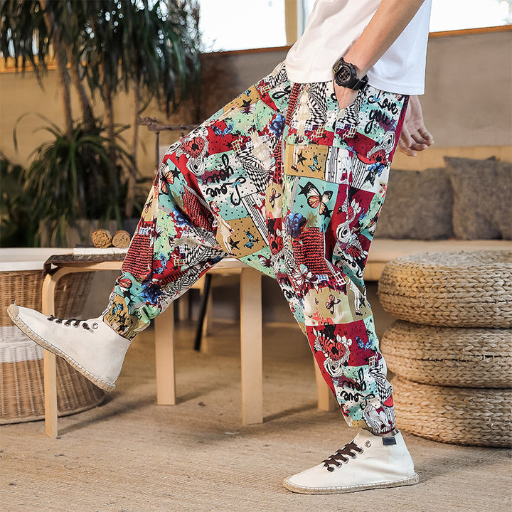 Casual Harem Pants for men with colorful artistic pattern and elastic waist Lune London