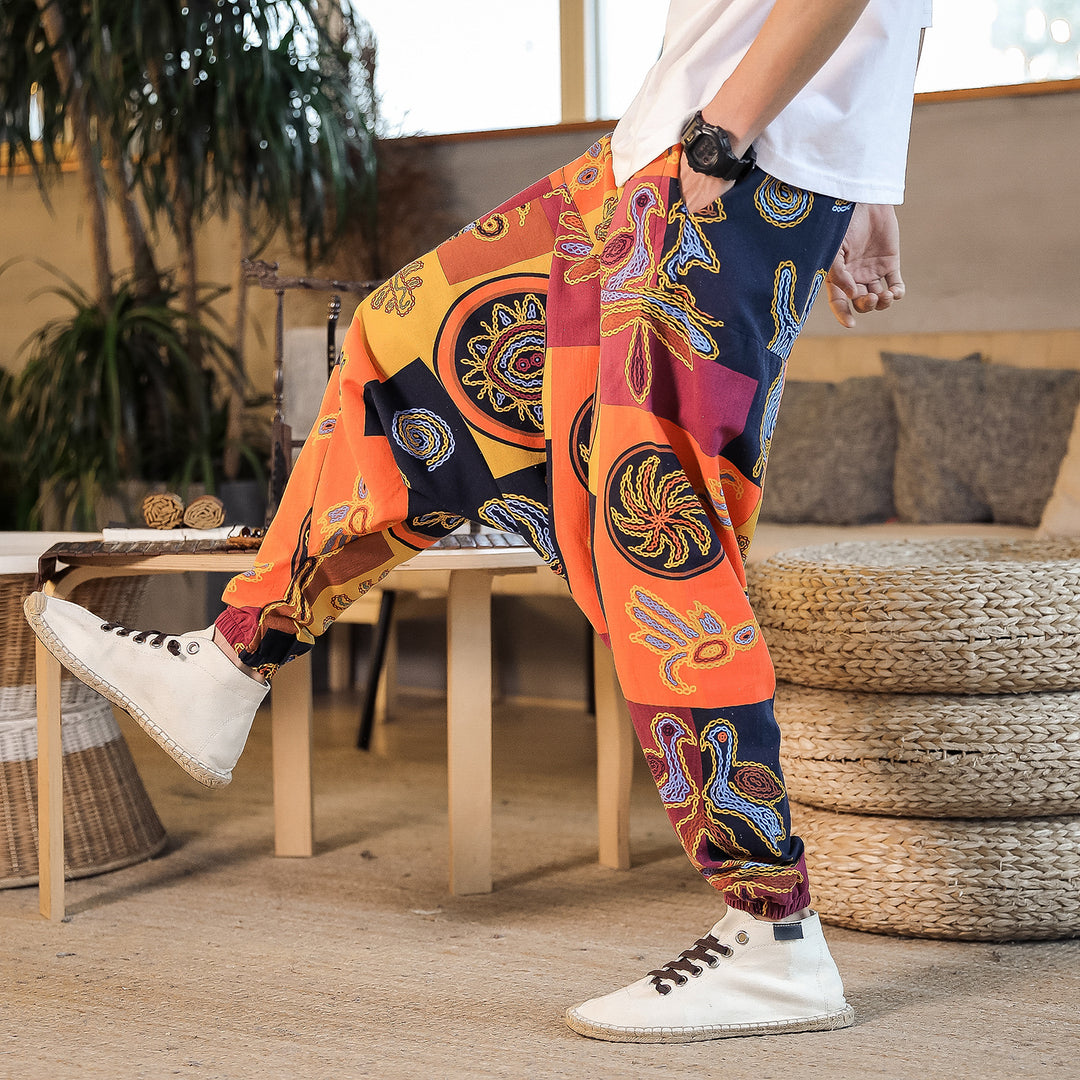 Casual Harem Pants for men with colorful artistic pattern and elastic waist Lune London