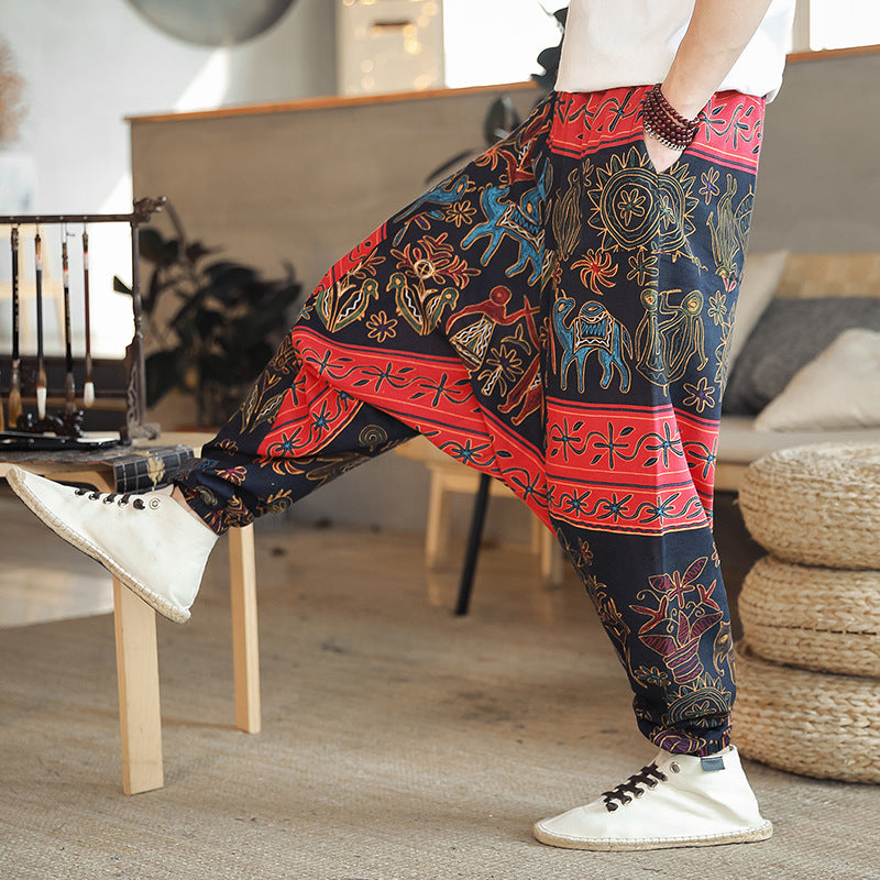 Casual Harem Pants for men with colorful artistic pattern and elastic waist Lune London