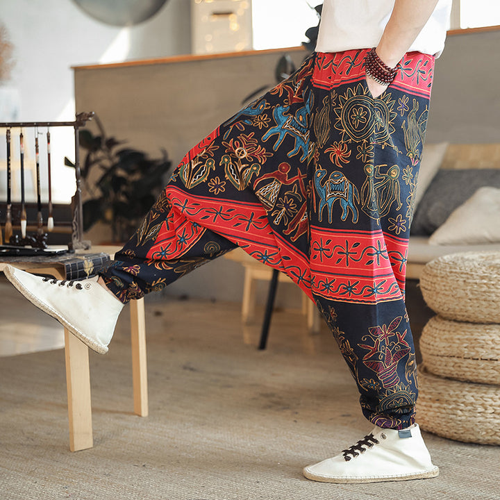 Casual Harem Pants for men with colorful artistic pattern and elastic waist Lune London