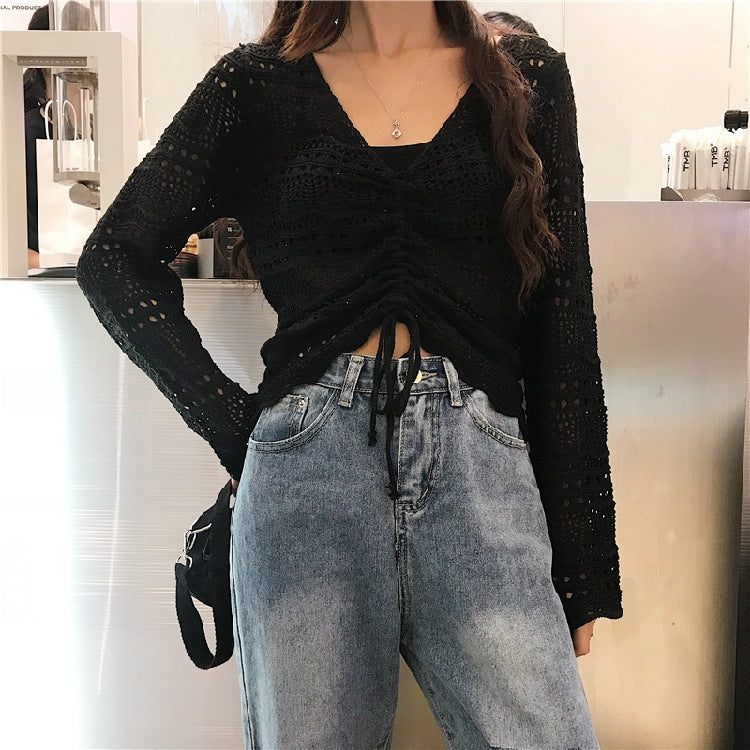 Top en maille pour femmes avec motif en crochet transparent et fermeture à nouer pratique Chic & Stil