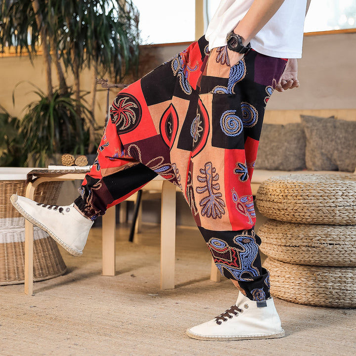 Casual Harem Pants for men with colorful artistic pattern and elastic waist Lune London