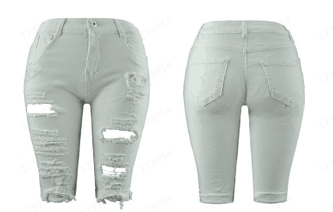 Women's destroyed denim trousers with a casual cut and trendy tear details Lune London