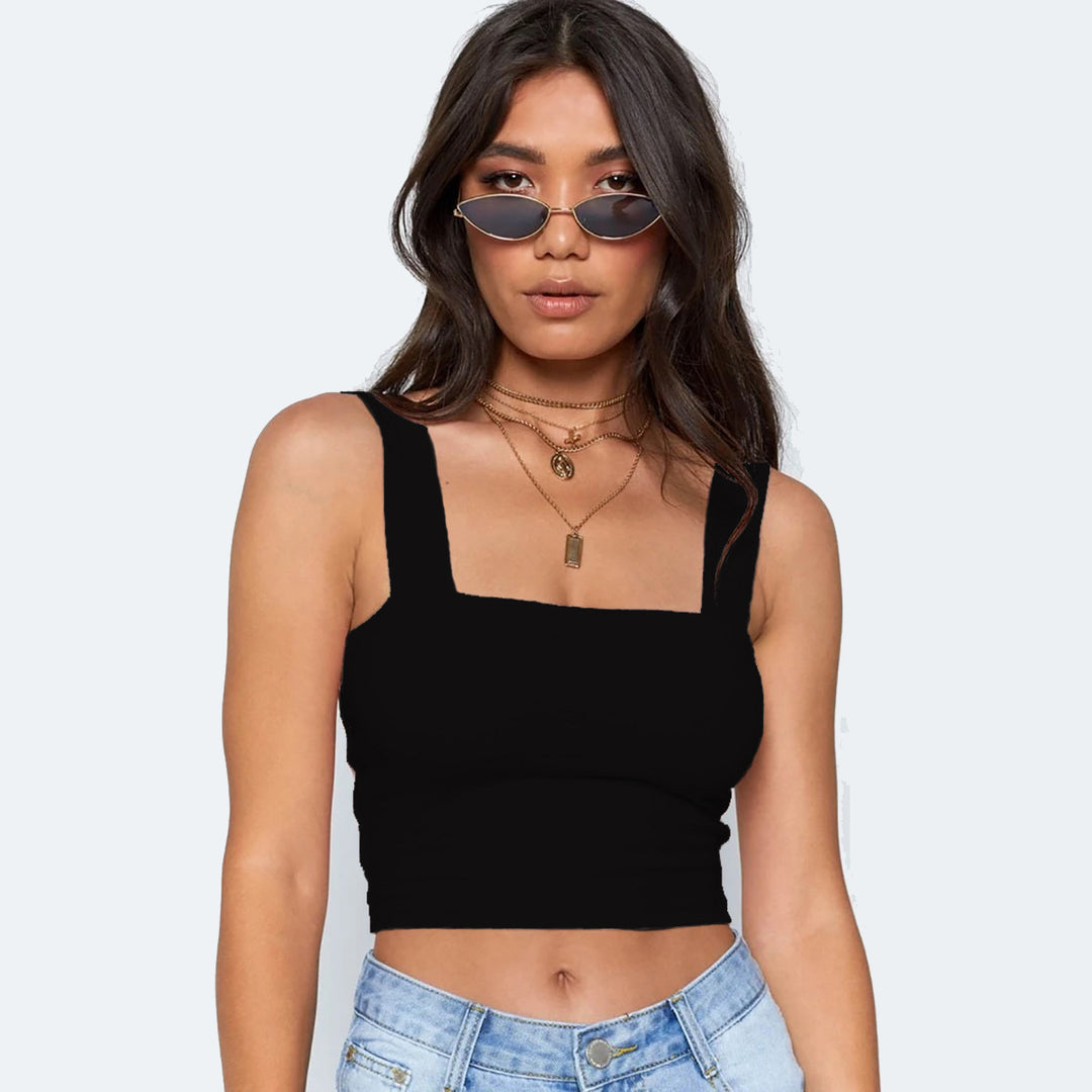 Women's Figure-Hugging Crop Top with Wide Straps Lune London