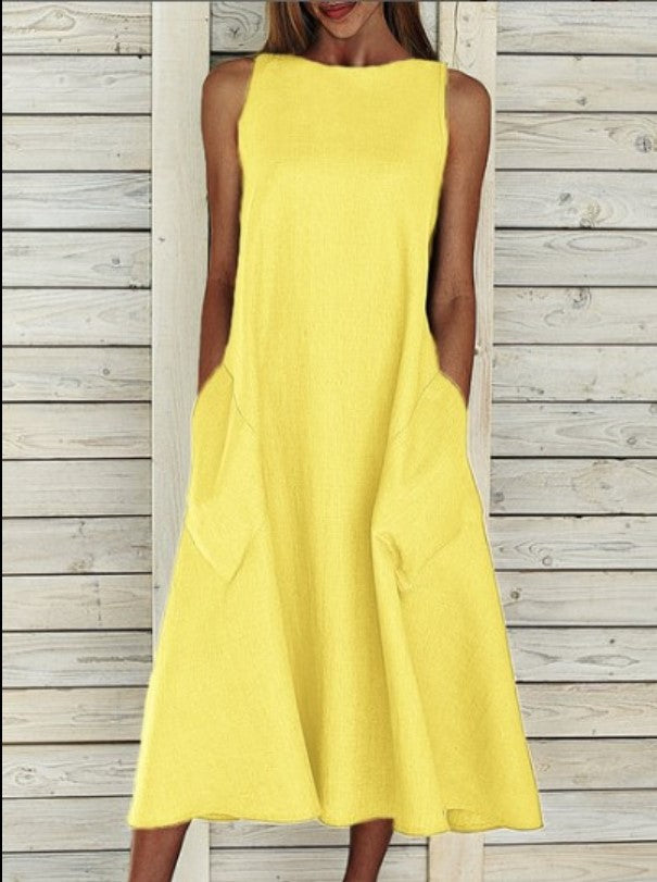 Lightweight maxi dress for ladies with practical side pockets Lune London