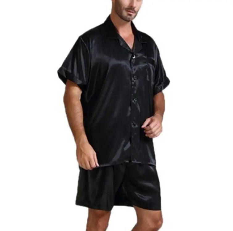Women's satin pajama set with shorts and elegant collar Lune London