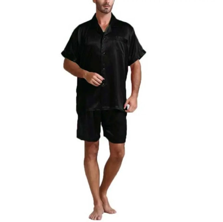 Women's satin pajama set with shorts and elegant collar Lune London