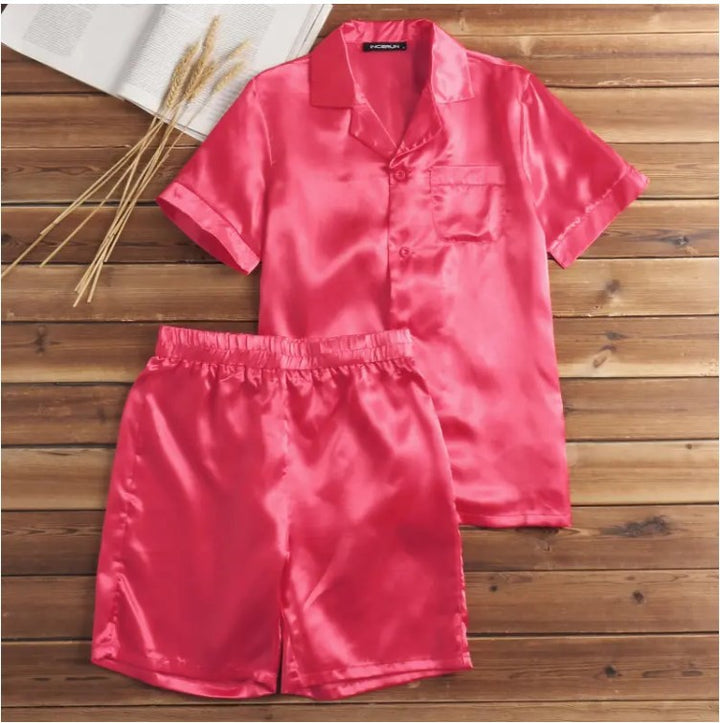 Women's satin pajama set with shorts and elegant collar Lune London
