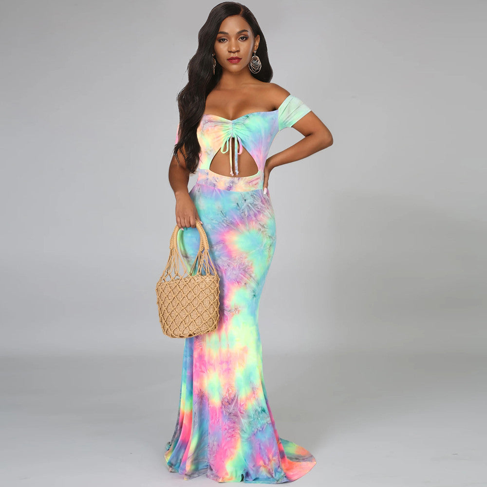 Women's maxi dress with off-shoulders and trendy neckline Lune London