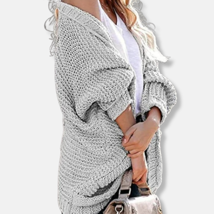 Lune London | Wool Oversized Cardigan - Ribbed Open Front Pocket Cardigan