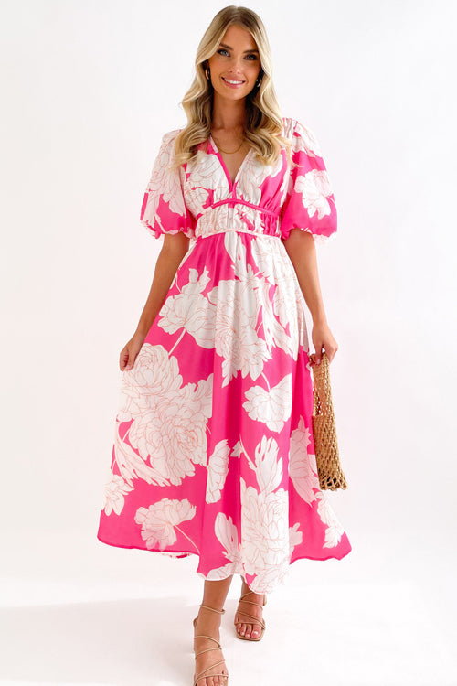 Lune London | Real Love Print Puff Sleeve Maxi Dress