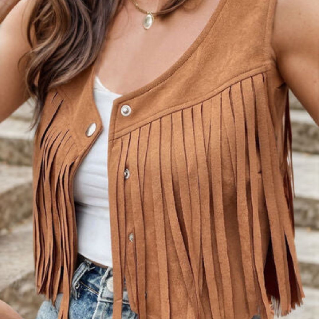 Lune London | Suede vest with fringes and button detail