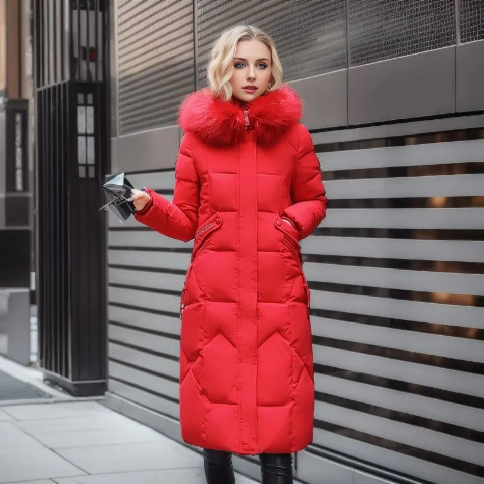 Long winter coat with fur hood