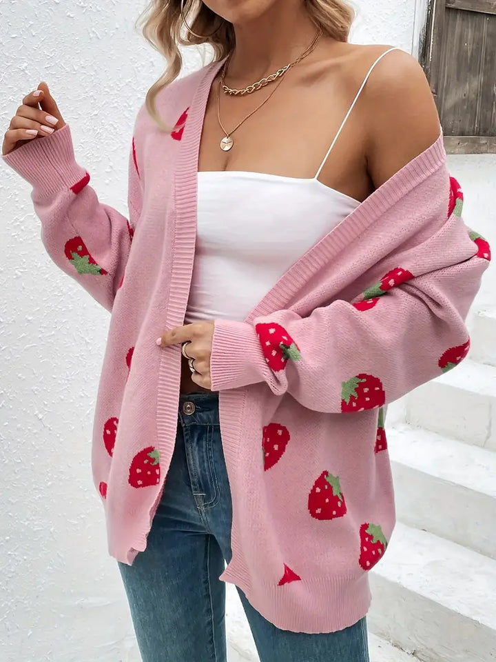 Lune London | Open heart sweater with strawberry pattern