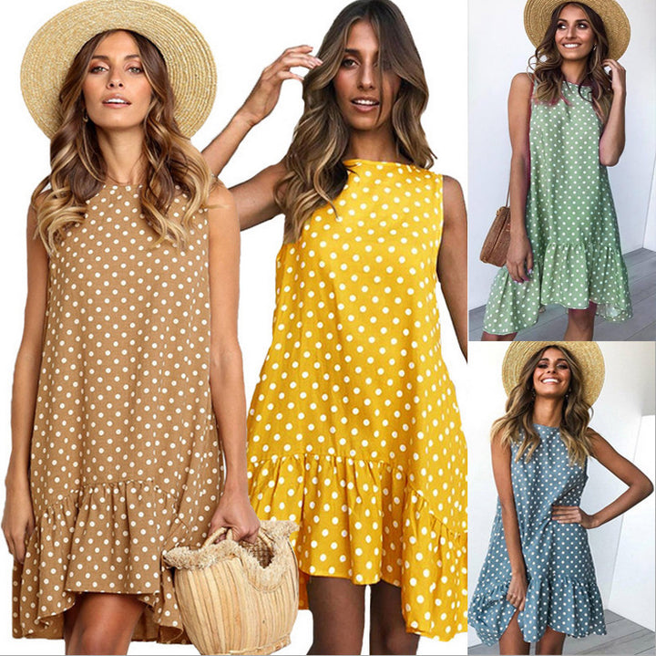 Robe d'été A-line pour femme avec ourlet volanté et pois Chic & Stil