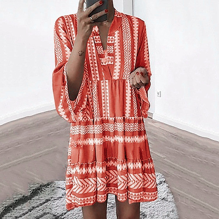 Casual wrap dress for women with voluminous sleeves and a graphic pattern Lune London