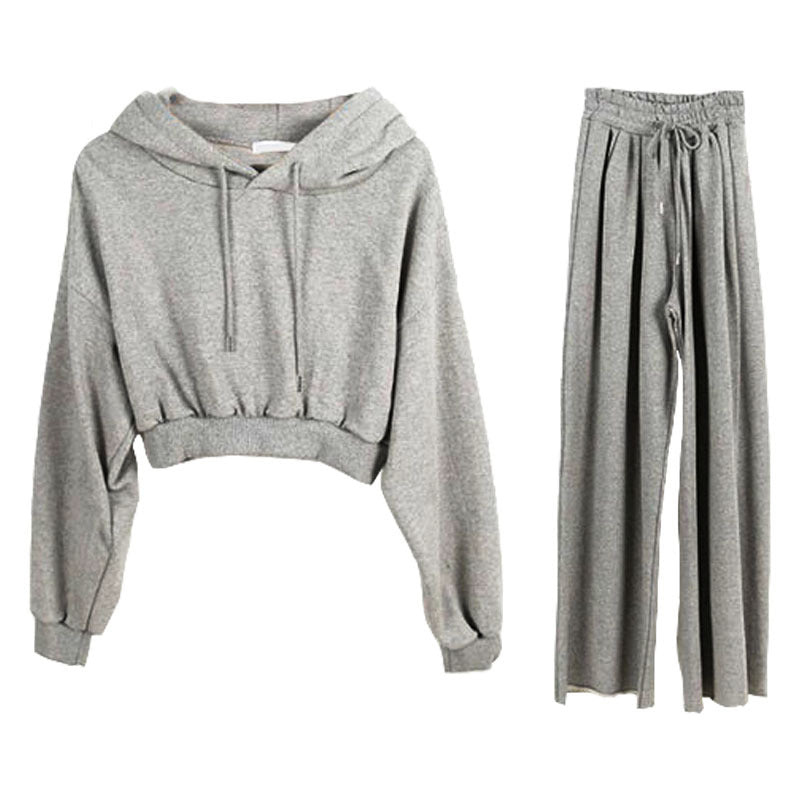 Ensemble de sweat à capuche court décontracté pour femmes avec pantalon large Chic & Stil
