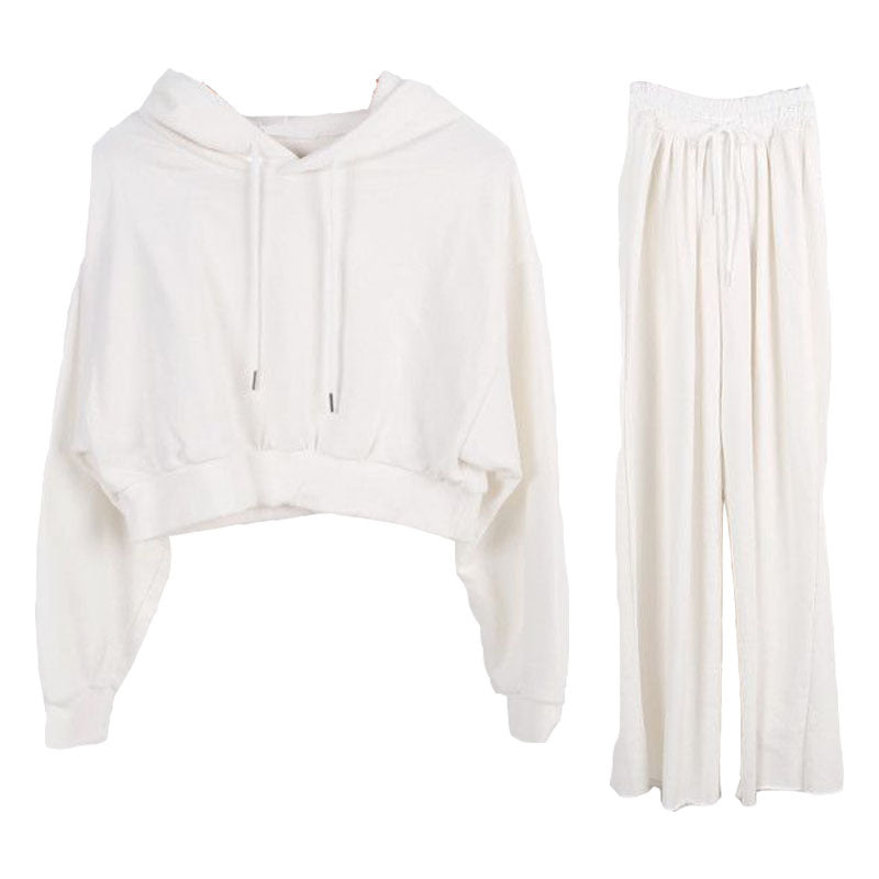 Ensemble de sweat à capuche court décontracté pour femmes avec pantalon large Chic & Stil