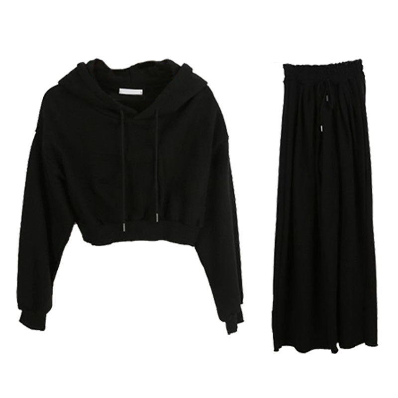 Ensemble de sweat à capuche court décontracté pour femmes avec pantalon large Chic & Stil