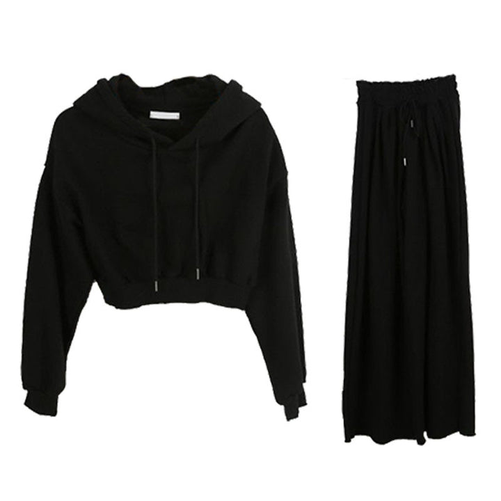 Ensemble de sweat à capuche court décontracté pour femmes avec pantalon large Chic & Stil