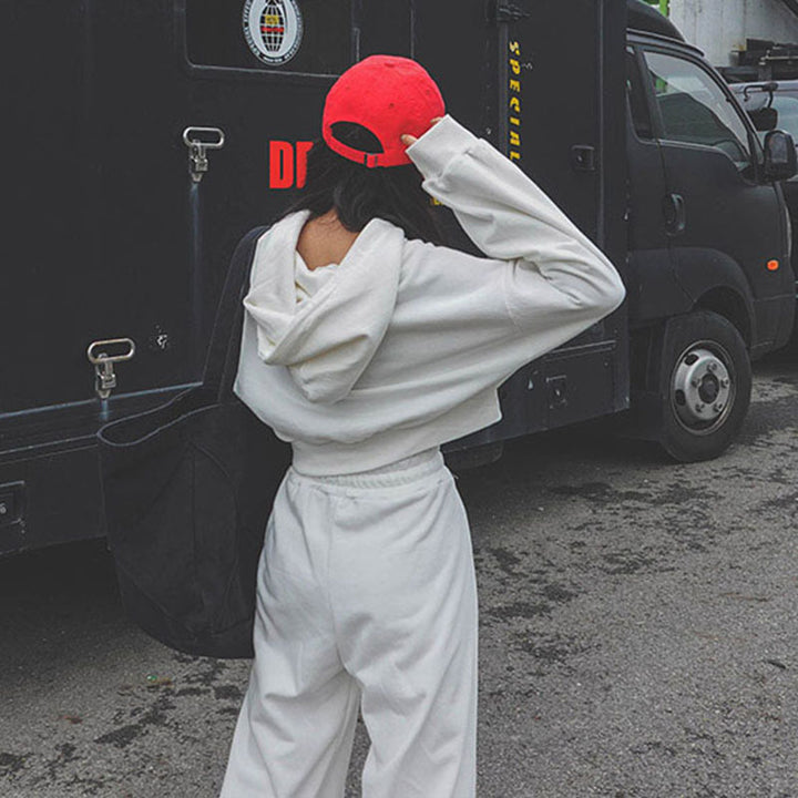Ensemble de sweat à capuche court décontracté pour femmes avec pantalon large Chic & Stil