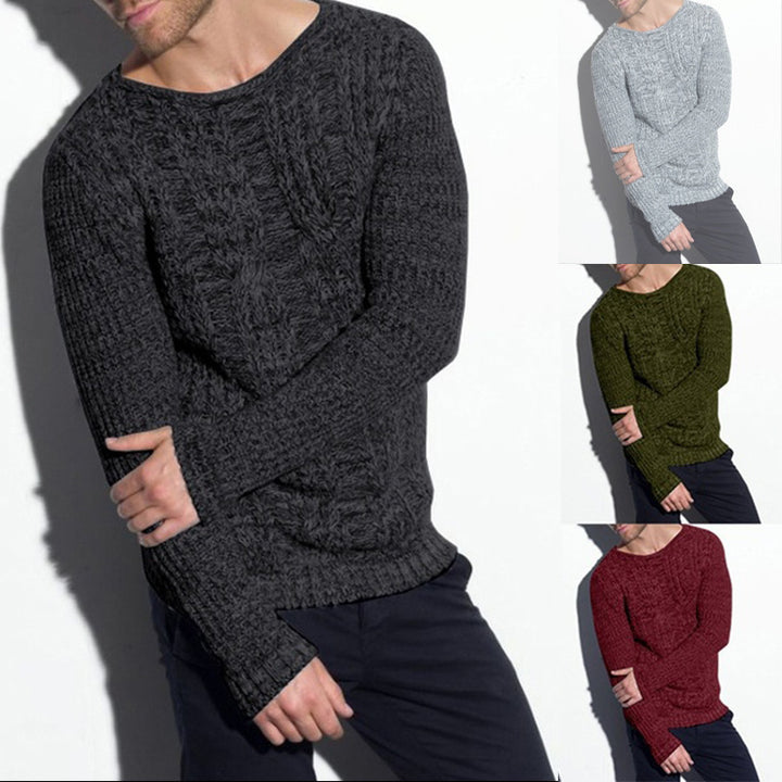 Chunky knit sweater for men with textured cable design and casual round neck Lune London