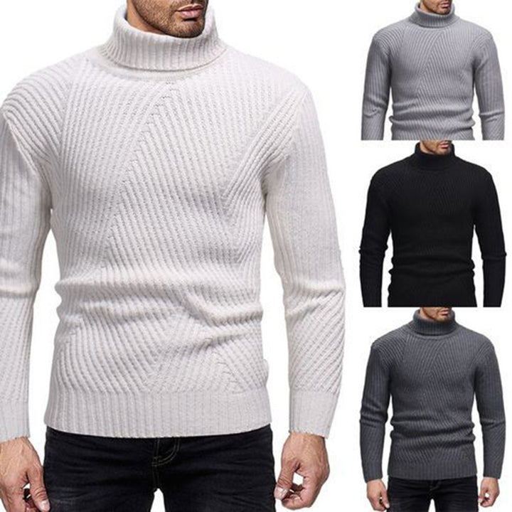 Knitted sweater for men with modern turtleneck and textured look Lune London
