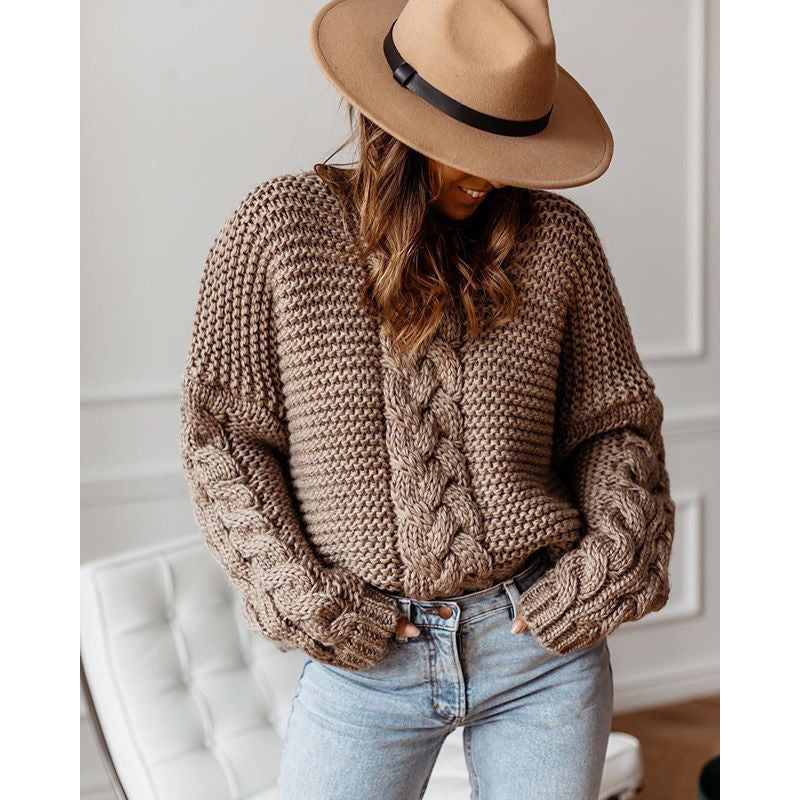 Ladies large knitted sweater with cable pattern Lune London