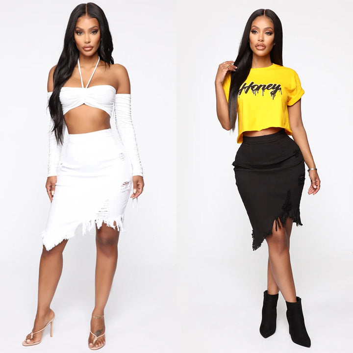 Lune London fashion denim skirt for women with trendy fringe details