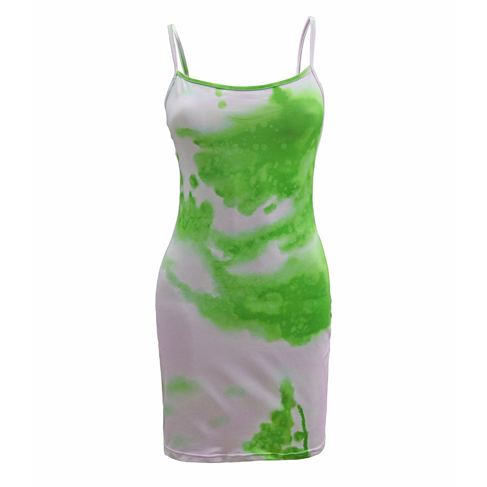 Women's form-fitting mini dress in casual tie-dye design