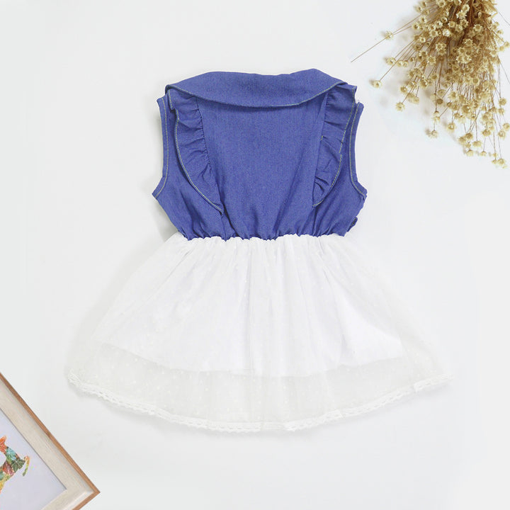 Women's dress with classic collar and transparent tulle skirt Lune London