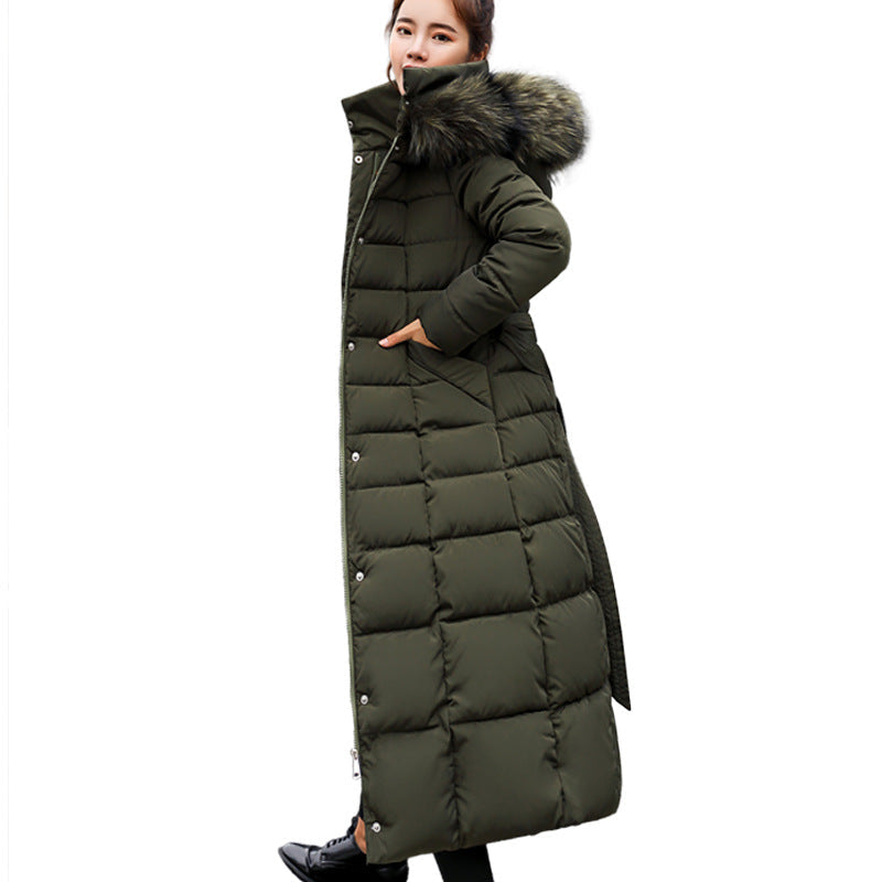 Lune London | Women's Long Quilted Winter Parka with Hood and Belt
