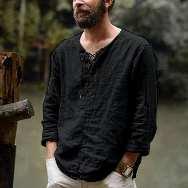 Casual linen shirt for men with decorative lace-up closure Lune London