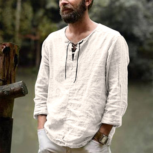 Casual linen shirt for men with decorative lace-up closure Lune London