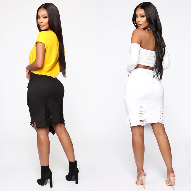 Lune London fashion denim skirt for women with trendy fringe details