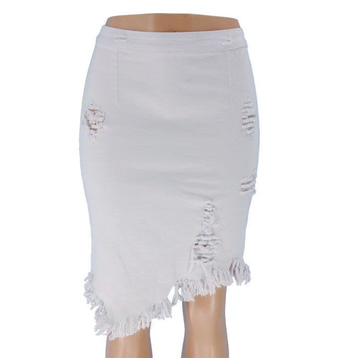 Lune London fashion denim skirt for women with trendy fringe details