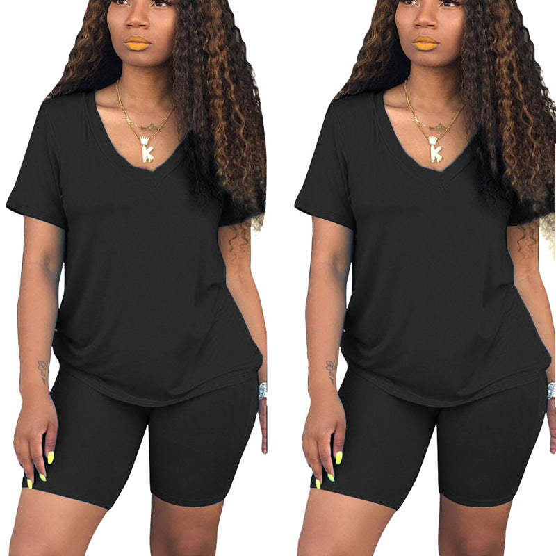 Ensemble de loisirs sportif pour femmes avec col en V et taille élastique Chic & Stil