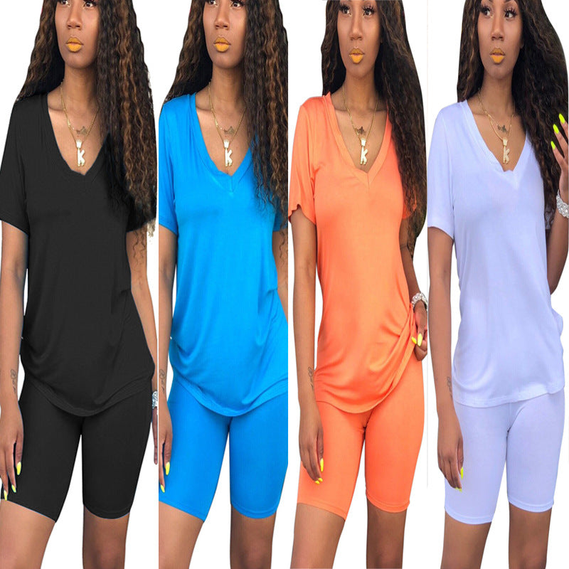 Ensemble de loisirs sportif pour femmes avec col en V et taille élastique Chic & Stil