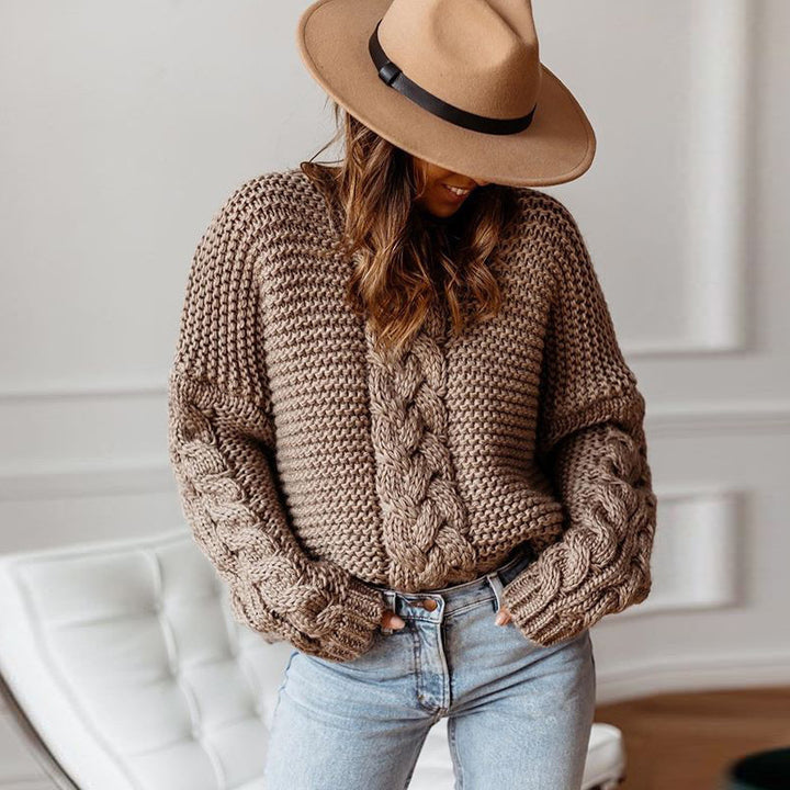 Ladies large knitted sweater with cable pattern Lune London