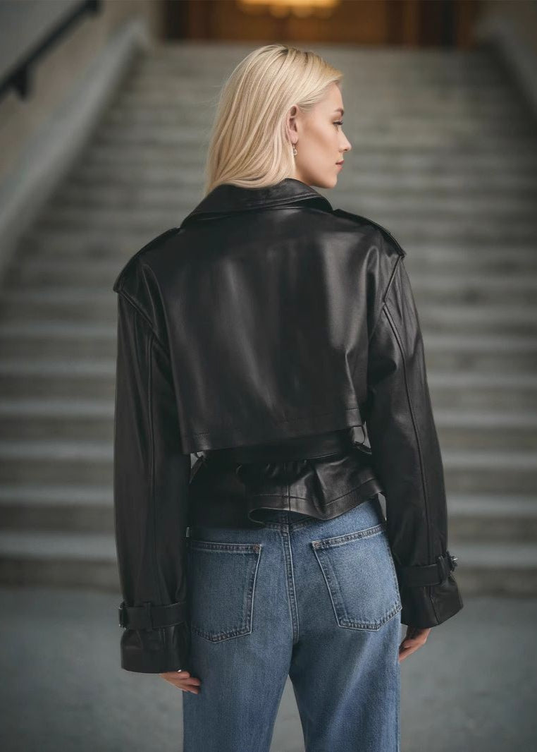 Lune London | Faux leather cropped belt trench coat