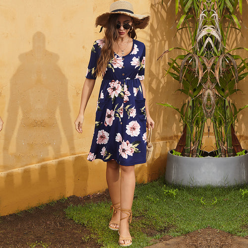 Lune London floral patterned button midi dress for women