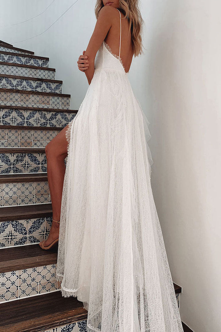 Lune London | Fashion Sexy Solid Patchwork V-Neck Irregular Dresses