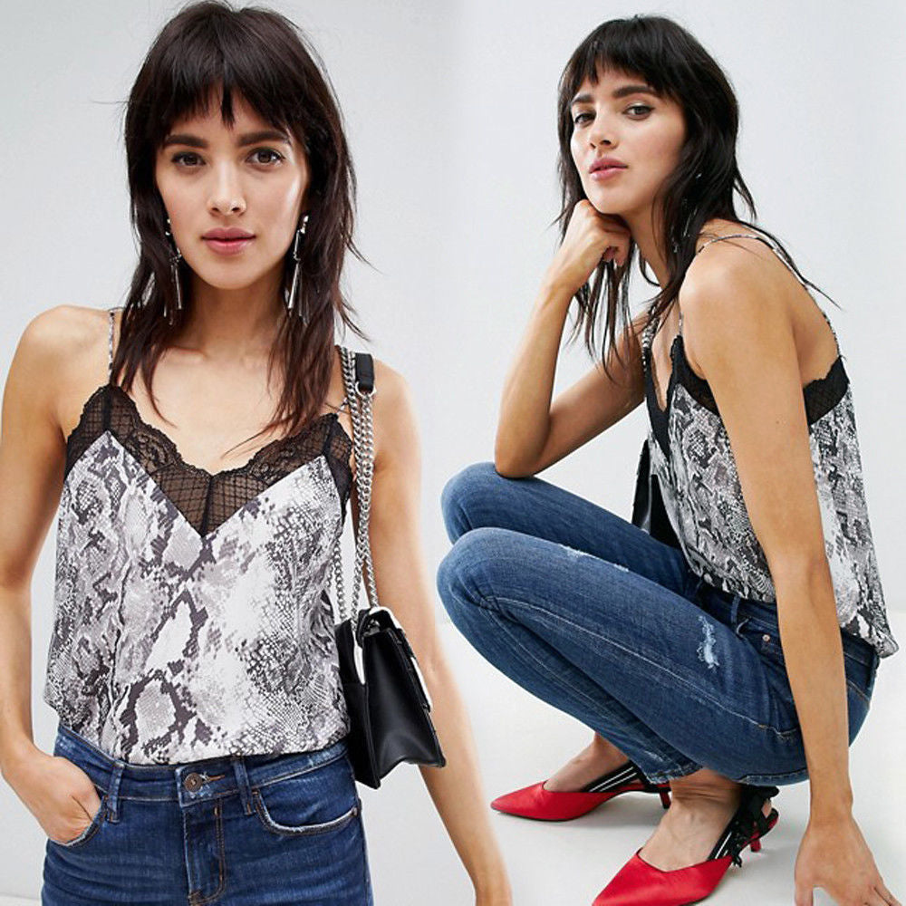 Ladies in snake print lace spaghetti strap tank top Lune London