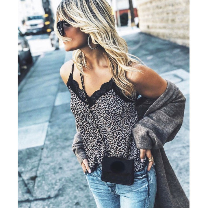 Ladies in snake print lace spaghetti strap tank top Lune London