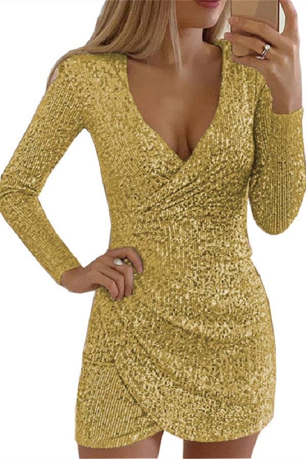 Lune London | Fashion Sequin V-Neck Asymmetric Dress