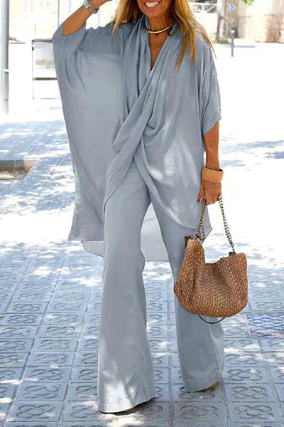 Lune London | Asymmetrical V-Neck Half Sleeve Two Piece Set