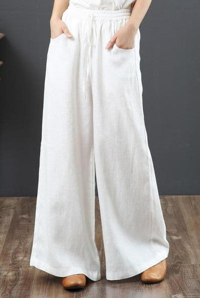 Wide linen trousers for women with elastic waistband Lune London