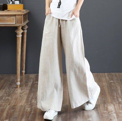 Wide linen trousers for women with elastic waistband Lune London