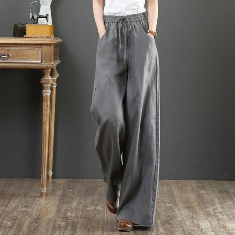 Wide linen trousers for women with elastic waistband Lune London